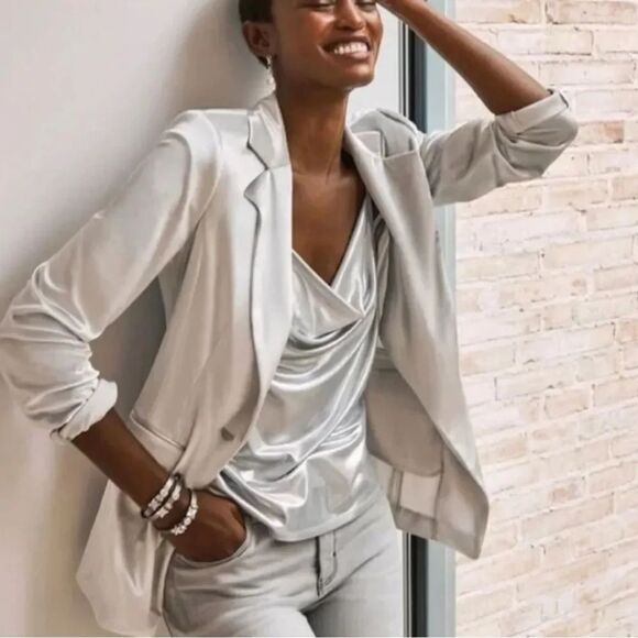White House Black Market Jackets & Blazers - WHBM Velvet Blazer Shiny Silver Size M